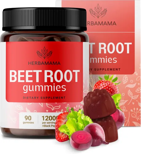 HERBAMAMA Gomitas de raíz de remolacha – 12000 mg de remolacha suplementos para energía y apoyo inmunológico – Suplementos de circulación y salud