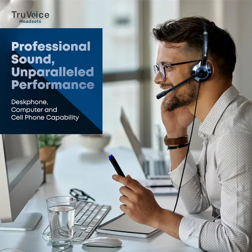 Miniatura 2 de TruVoice HD-550 Auriculares USB Premium para la oficina o centro de llamadas. Funciona con todos los sistemas telefónicos VoIP. Micrófono con Oreja