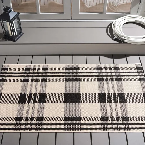 Miniatura 35 de SAFAVIEH Alfombra Lavable para Exteriores Colección Courtyard - 2'3" x 4', Beige y Azul, Patrón a Cuadros, No Desprende Pelusa y Fácil Limpieza