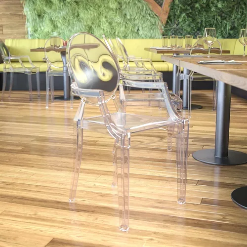 Miniatura 2 de Flash Furniture Silla de comedor y acento fantasma para interiores y exteriores con brazos curvos y asiento contorneado, silla apilable