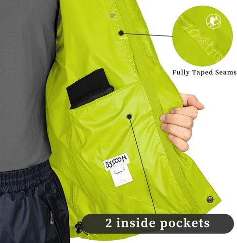 Miniatura 20 de 33,000ft - Chaqueta de lluvia impermeable y plegable para hombre, ligera, con capucha, cortavientos ideal para golf o ciclismo