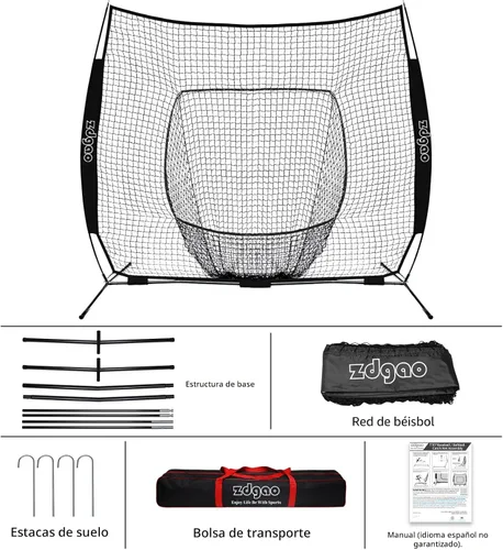 Miniatura 5 de Red de práctica de béisbol y softbol de 7 x 7 pies, red de béisbol portátil para batear, golpear, lanzar viene con bolsa de transporte, Negro