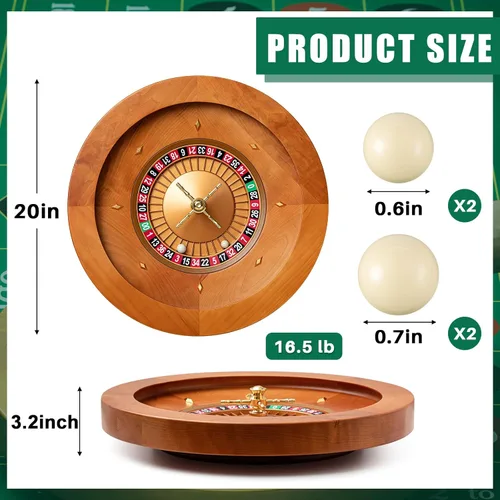 Miniatura 2 de Leyndo Rueda de Ruleta de Madera de 20 Pulgadas con 4 Bolas de Ruleta Rodamientos de Precisión de Grado Casino Rueda de Ruleta Mesa Giratoria