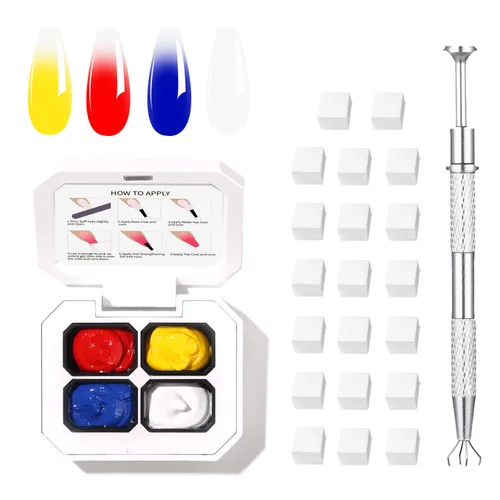 Miniatura 26 de Finger Secret - Juego de 9 colores de esmalte de uñas de gel Ombre Pat, paleta de esmaltes de gel con 20 esponjas de uñas para arte de uñas de gel
