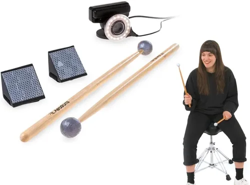 Aerodrums Juego de batería electrónica portátil, baquetas de aire, pedales y cámara de baja latencia, más silencioso que las almohadillas de