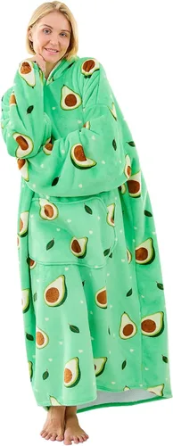 Moinlizy Manta con Capucha Usable, Manta con Capucha Extragrande y Gruesa para Adultos, Mujeres y Hombres con Bolsillo y Mangas