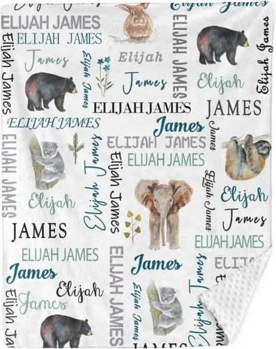 Miniatura 11 de Manta personalizada de Woodland para bebé, manta personalizada de doble capa de felpa de Minky con respaldo punteado, mantas para bebé recién