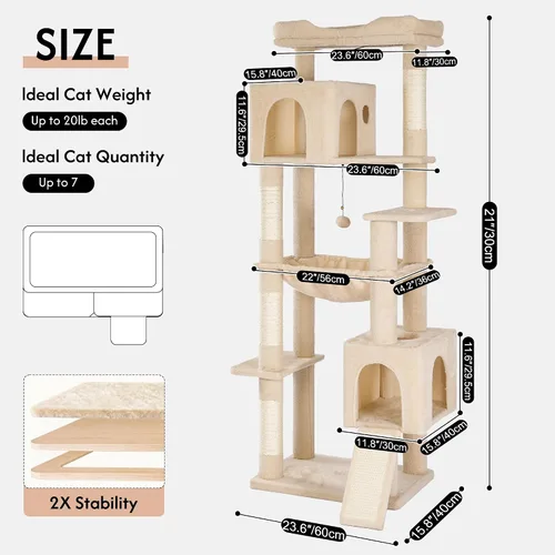 Miniatura 2 de Árbol grande XXL para gatos de 70 pulgadas de alto, resistente para gatos Maine Coon y gatos grandes, más de 20 libras, cama superior y hamaca, 2