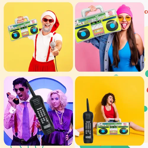 Miniatura 4 de 5 piezas de radio inflable Boombox teléfono móvil inflable, teléfono móvil retro para decoraciones de fiesta de los años 80 y 90, disfraz de hip