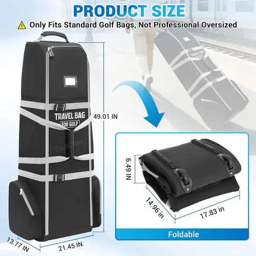 Miniatura 2 de Bolsa de viaje de golf con ruedas, tela Oxford resistente 900D, funda de viaje de golf para aerolíneas, adecuada para bolsas de golf estándar