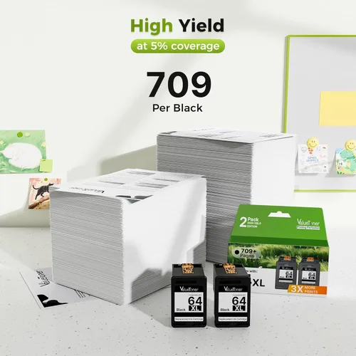 Miniatura 4 de Valuetoner Reemplazo para cartucho de tinta negra HP 64XL Cartucho de tinta negra 64XL para impresoras HP 64 XL Envy Photo 7858 7855 6255 6252 7158