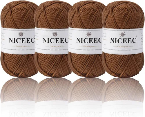 Miniatura 46 de NICEEC 4 madejas de hilo de algodón suave para bebé, 4 capas, manualidades DIY, peso fingering, hilo para manta para ganchillo y tejido, total 700