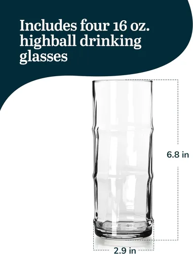 Miniatura 3 de Libbey Juego de 4 vasos altos para cóctel Tiki de bambú, vasos icónicos de 16 oz, vasos modernos para cócteles Highball Bambú Tiki