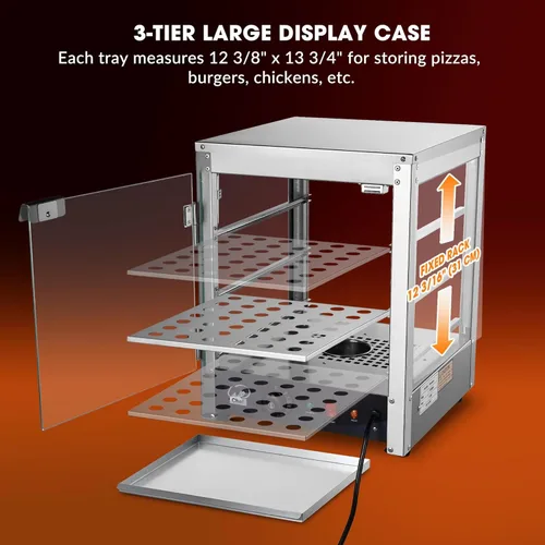 Miniatura 3 de WeChef - Calentador de alimentos comercial de 3 niveles, calentador de pizza, calentador de pastelería para restaurante, cafetería, bufé, 15 x 15 x