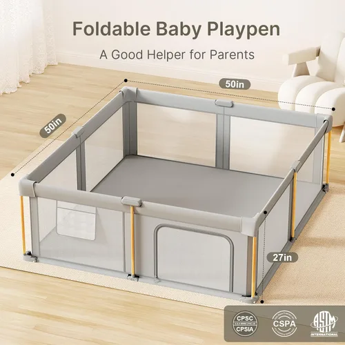 Miniatura 6 de Corralito plegable para bebés con alfombra, corralito plegable de 50 x 50 pulgadas para bebés y niños pequeños, corralito para bebés con diseño