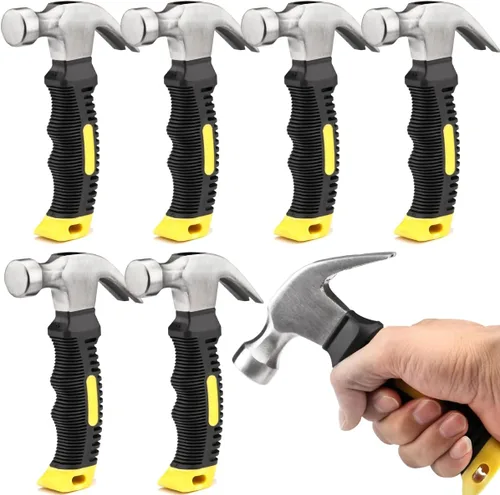 ZOENHOU 6 martillos de garra de 8 onzas, pequeños martillos rechonchos a granel con revestimiento de plástico antideslizante, mango suave,