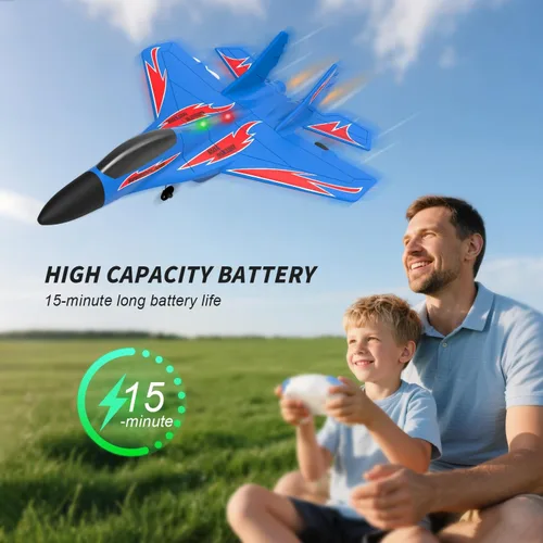 Miniatura 4 de Aviones de control remoto de espuma QFCST RC, juguetes de combate con control remoto, avión de combate RC de 2 canales 2.4Ghz con luz, aviones