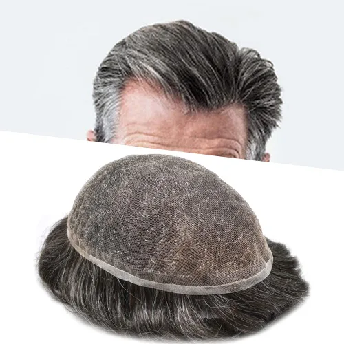 Miniatura 38 de Tupé para hombres cabello humano real sistema de cabello para hombre encaje francés completo 100% cabello humano postizos para hombres pieza de pelo