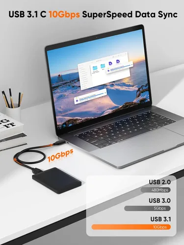 Miniatura 3 de CableCreation Cable corto USB C a Micro B de 1 pie, 10G Micro B a USB C, cable de disco duro externo para iPhone 15/16/17, Samsung Galaxy S24, Negro