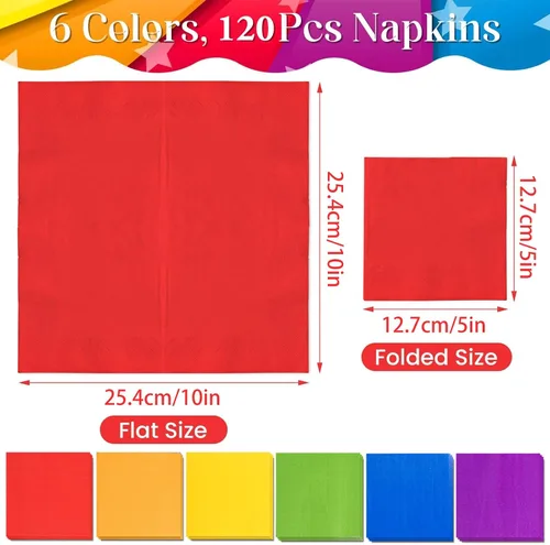 Miniatura 2 de Whaline Servilletas de papel de cóctel multicolor arcoíris de 2 capas para decoración de fiestas, 120