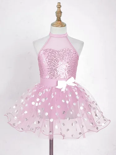 Miniatura 94 de CHICTRY Vestido tutú de ballet con lentejuelas brillantes para niñas y niñas, moderno disfraz de baile latino de jazz