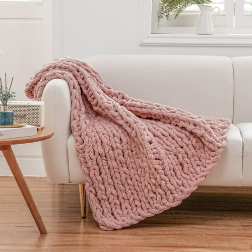 Miniatura 33 de WESHIONGOO Manta de Punto Grueso Throw 40"*40" (101.6cm*101.6cm) Mantas de Punto para Sofá Cama Manta Suave Esponjosa con Hilo Chenille Jumbo Grueso
