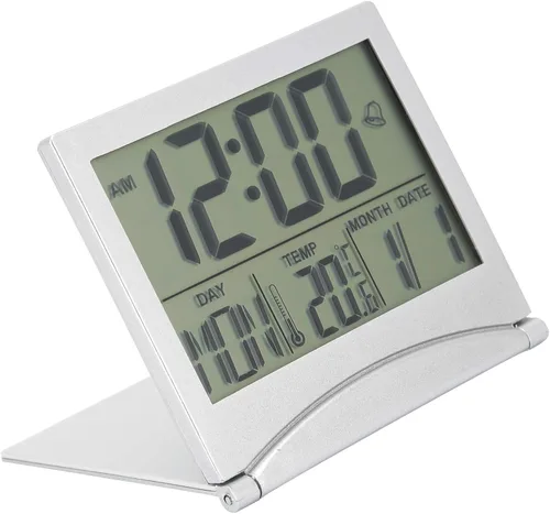 Miniatura 6 de Reloj electrónico compacto con alarma plegable, fácil de leer, reloj atómico de escritorio, ajuste automático, pantalla de reloj despertador digital