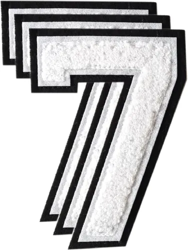 Miniatura 202 de 3 parches de números de chenilla negra, tamaño grande de 4-1/2" parches de números para planchar, parches universitarios para ropa, 8" Borde oro rosa