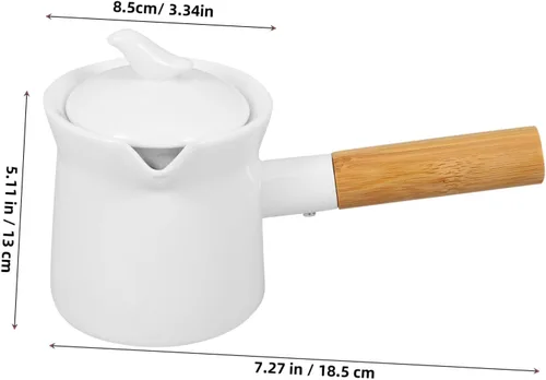 Miniatura 2 de Cabilock Cacerola de cerámica con mango de madera, calentador de mantequilla, mini olla de cocina para leche, té, café, comida para bebés