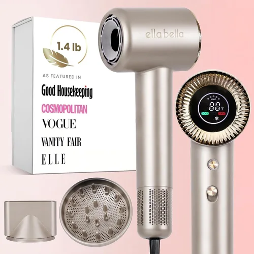 Miniatura 9 de ELLA BELLA® Secador de Cabello de Plasma Compacto, Secador de Cabello con Tecnología de Plasma Avanzada con Pantalla Digital, Secado Rápido, Bajo