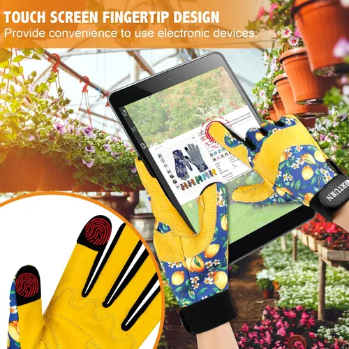 Miniatura 4 de Guantes de jardinería para mujer, de cuero resistente, a prueba de espinas, guantes de trabajo para mujeres, para excavar y plantar