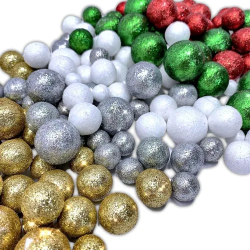 Juego de 5 bolsas de bolas de espuma multicolores, plateado, rojo, verde, dorado, blanco, relleno de jarrón con purpurina, bolas de decoración de