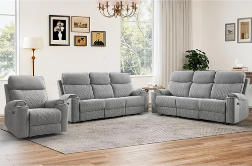 Miniatura 11 de HAOMARKETS Silla reclinable eléctrica para adultos con puerto USB, sofás reclinables eléctricos de tela suave con portavasos de metal, sillas