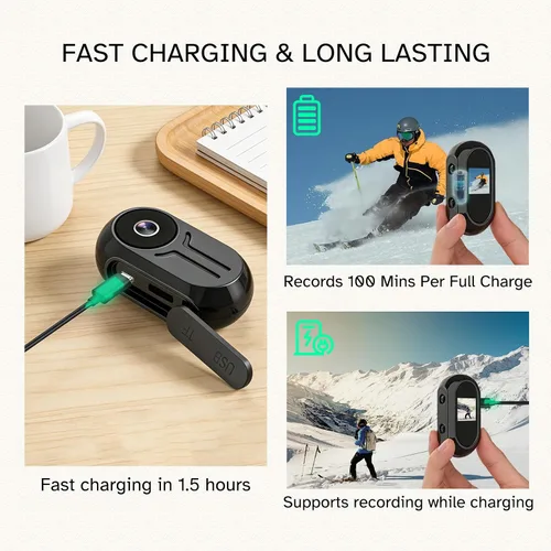 Miniatura 7 de Cámara corporal 2K, cámara de acción con pulgar POV con tarjeta de 32 GB, múltiples accesorios y aplicación para deportes, esquí, viajes