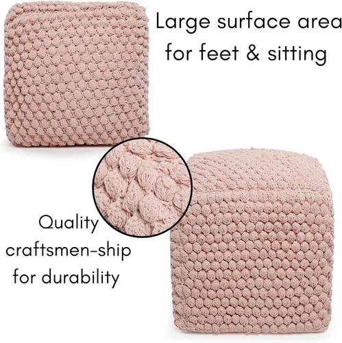 Miniatura 7 de BIRDROCK HOME - Taburete de puf redondo con diseño otomano – Puf de punto – Cuerda trenzada de algodón – Ideal para la sala de estar, dormitorio