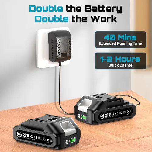 Miniatura 2 de SEESII Sierra de calar inalámbrica de 21 V, herramienta de sierra eléctrica con 2 baterías de 2.0 Ah, velocidad variable de 2800 RPM para corte