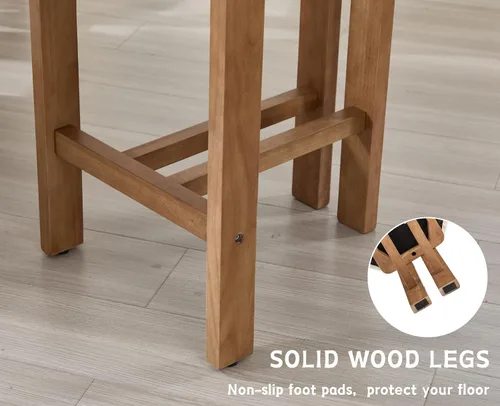 Miniatura 5 de Shunzhi Juego de 2 taburetes de bar tapizados de felpilla blanca con respaldo/patas de madera maciza, modernas sillas de bar altas para isla