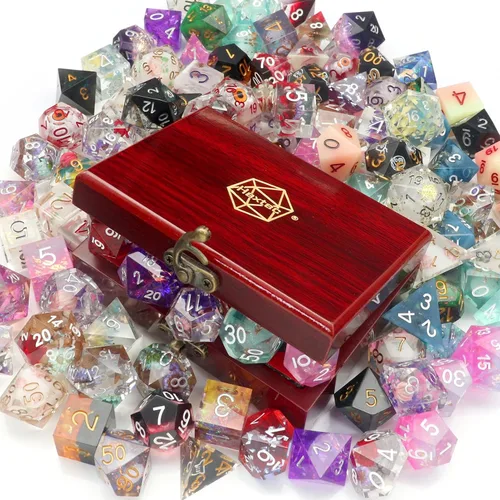 Haxtec Juego de dados misteriosos de borde afilado con estuche de madera, regalos DND para jugadores, juego de dados de resina afilada hechos a