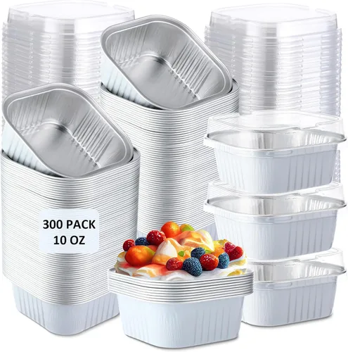 Miniatura 9 de Aoriher 300 piezas de moldes mini para pasteles de 10 onzas con tapas, moldes de papel de aluminio para hornear, moldes cuadrados desechables