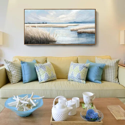 Miniatura 10 de Arte de pared para baño, decoración costera, barco náutico en la playa, lienzo con imagen de gaviota del océano, paisaje marino, arte de granja