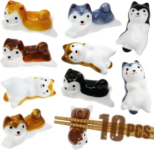 Miniatura 9 de Juego de 5 palillos para gatos, soportes para pinceles de pintura china, porcelana de estilo japonés, soporte para palillos de cerámica para cena
