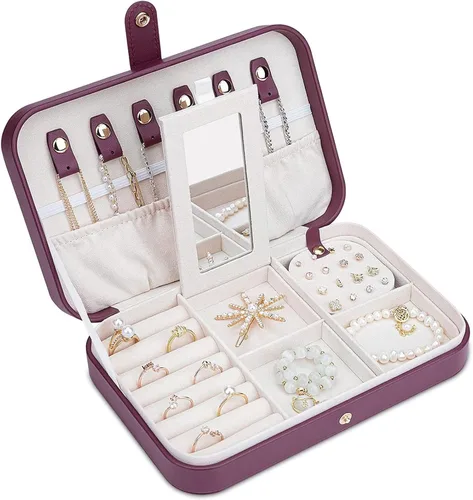 Miniatura 73 de Joyero pequeño, joyero de viaje portátil para mujer, mini organizador de viaje de 2 capas, regalo para mujeres y niñas, negro A