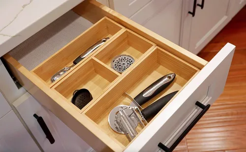 Miniatura 4 de Umilife Cajas de almacenamiento organizadoras de cajones, divisores de cajones de bambú de 2.5 pulgadas de alto, 3 contenedores reorganizables