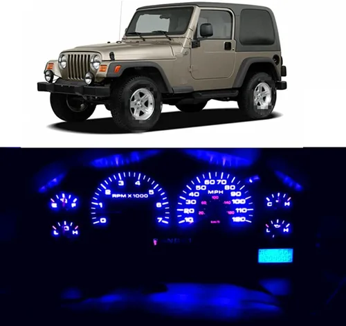 WLJH Panel de instrumentos azul racimo velocímetro medidor tacómetro odómetro temperatura aceite indicador bombilla LED paquete para Jeep Wrangler