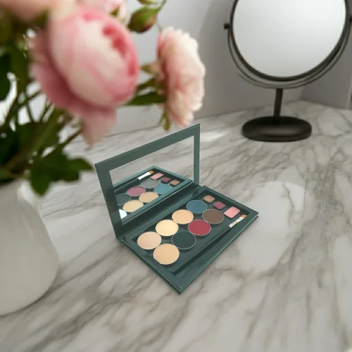 Miniatura 4 de Paleta de maquillaje vacía grande con espejo y 20 calcomanías de metal para personalizar sombras de ojos, resaltadores y rubores