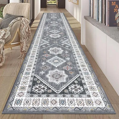 Miniatura 9 de HEBE - Alfombra de pasillo de 2 x 6 pies, antideslizante, lavable, estilo bohemio, para pasillo, alfombra vintage para cocina, entrada, baño, Gris