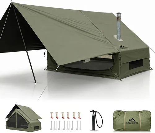 Miniatura 15 de SENLEETO Tiendas inflables para acampar, gran tienda de camping inflable con bomba manual, tiendas inflables fáciles de montar para 4-6 personas