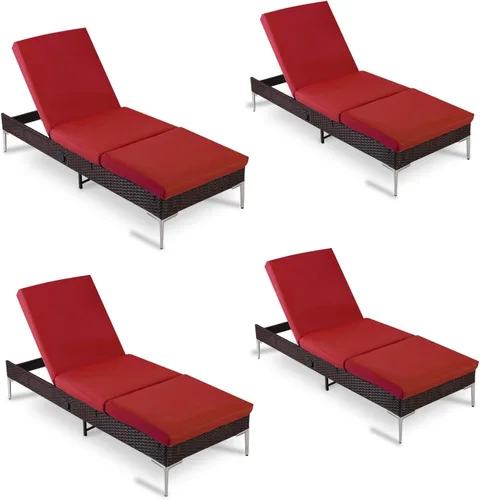 Miniatura 15 de HOMREST Tumbona para exteriores, silla de mimbre para patio con respaldo neumático ajustable, silla de ratán para piscina para tomar el sol adecuada