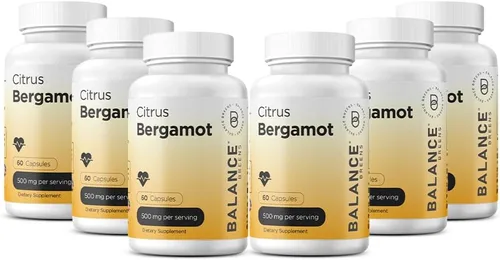 Bergamota cítrica 500 mg, 60 cápsulas veganas, suplemento de bergamota avanzado para el metabolismo, paquete de 6