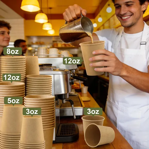 Miniatura 8 de Paquete de 100 tazas de café desechables de 8 onzas, tazas de papel desechables de color marrón a granel, tazas de café para té caliente, chocolate